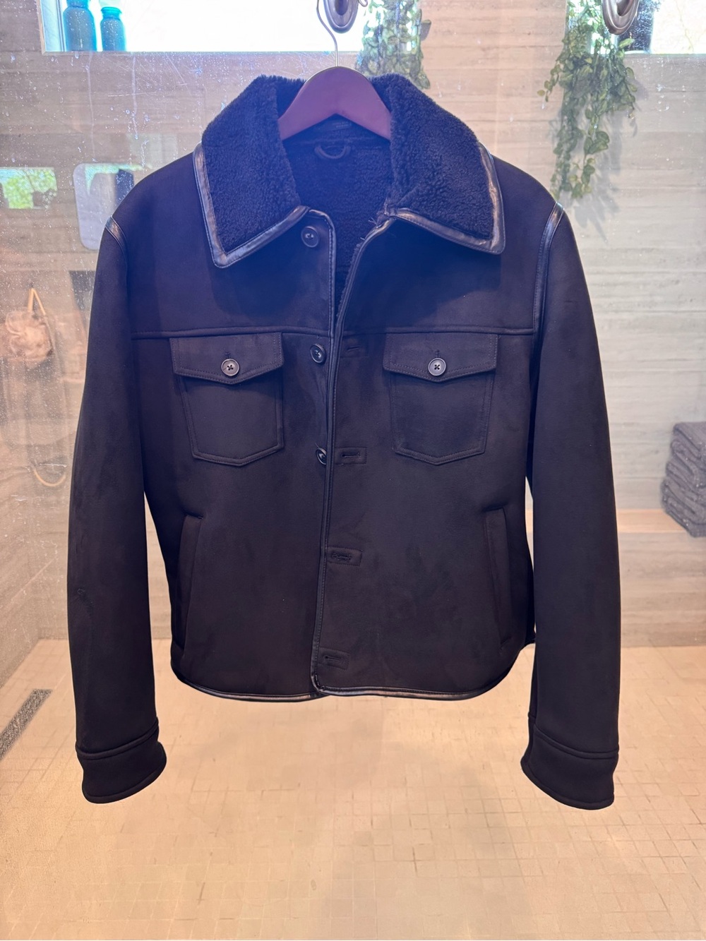 Zara Black Wool-Blend Coat with Red Lining